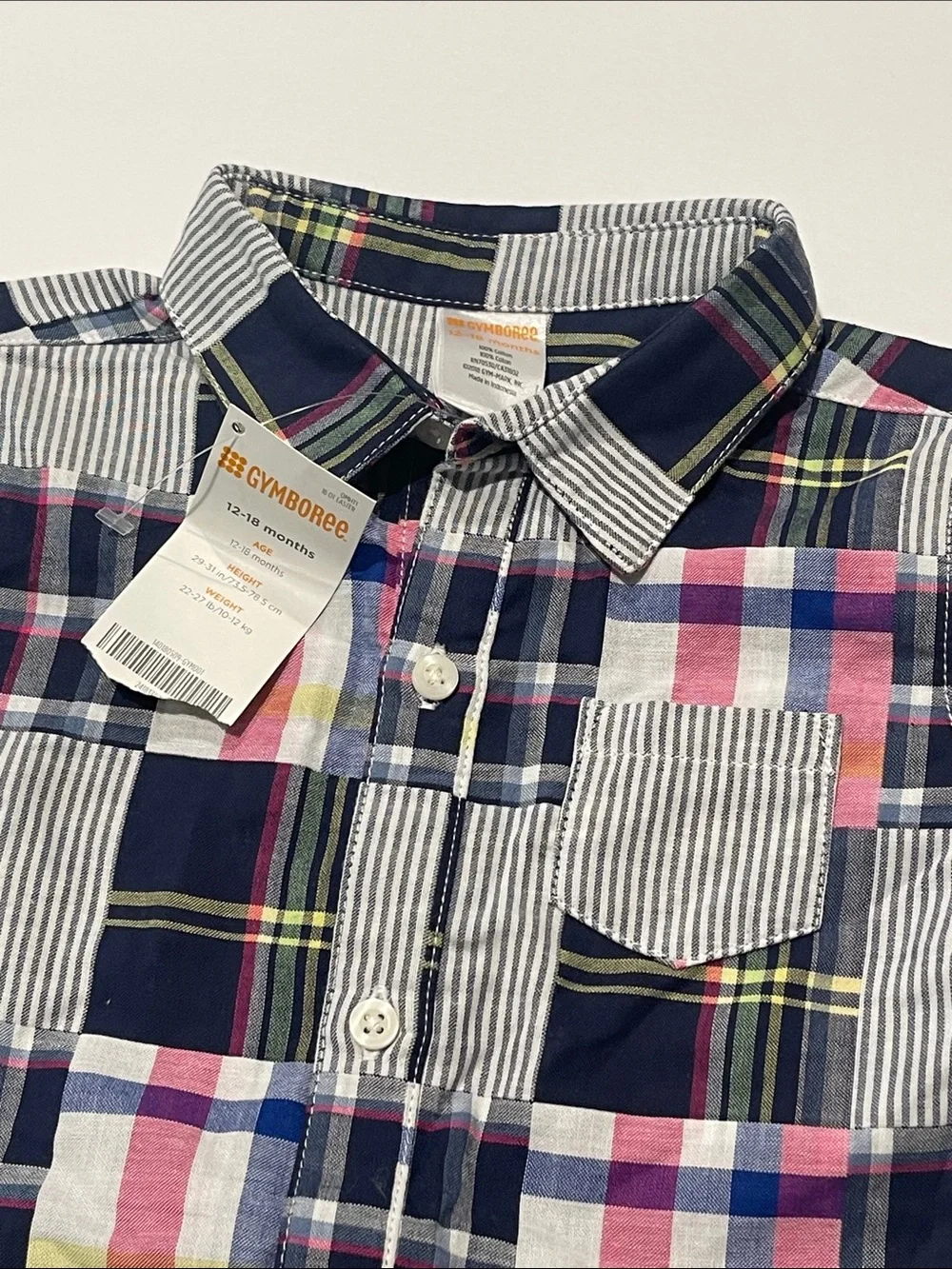 Gymboree NWT 12-18m baby navy Plaid Shortall Pink Yellow multi Accents pocket